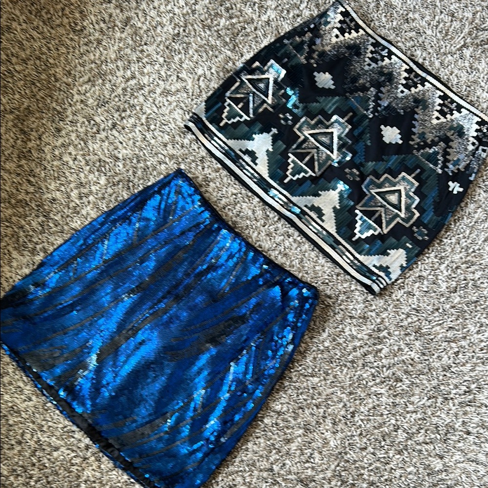 Stylish Blue and Black Patterned Skirt bundle of 2
